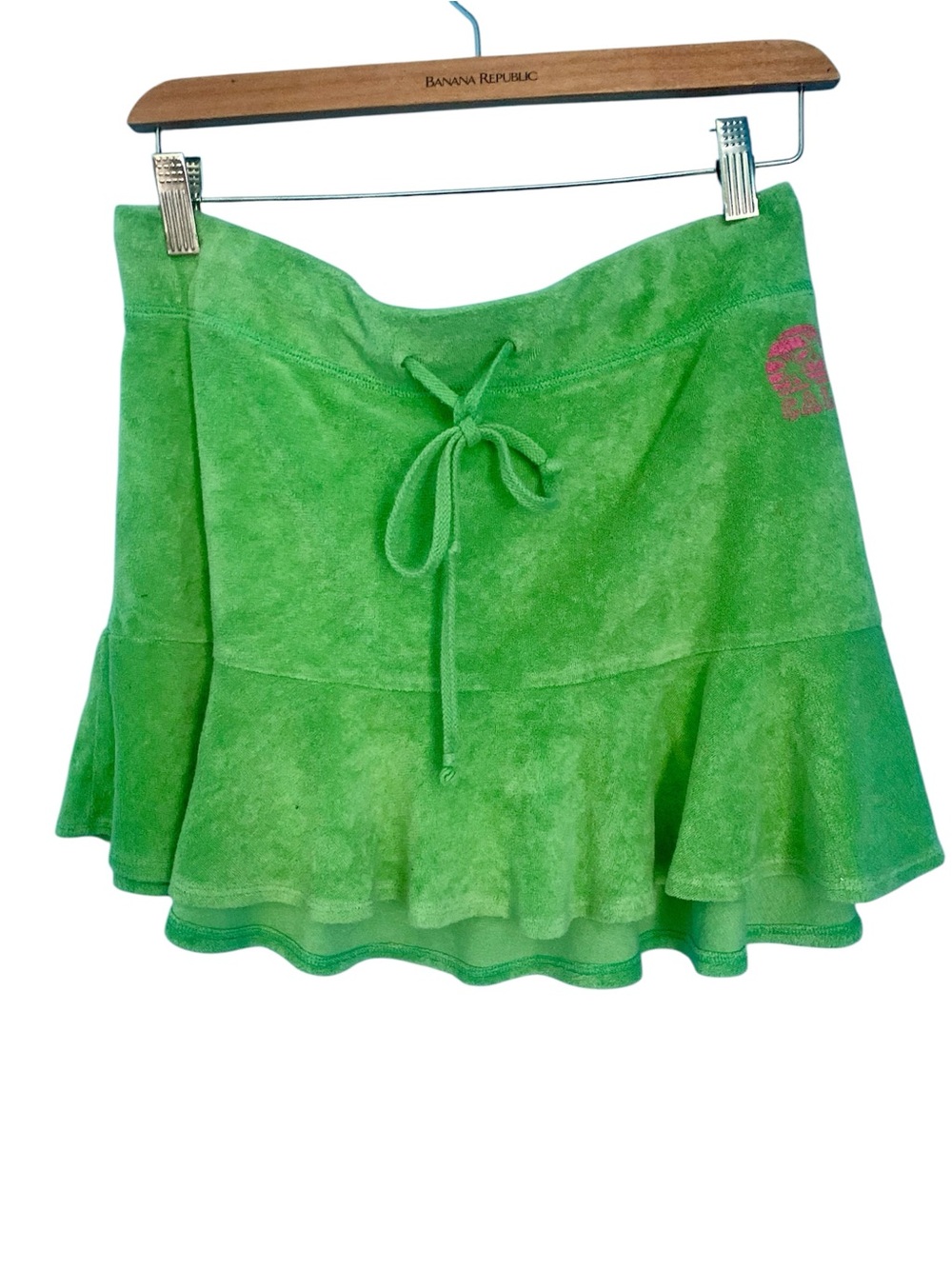 VTG Mossimo Lime Green Terry Cloth Micro Mini Skirt Ruffle Hem Size L